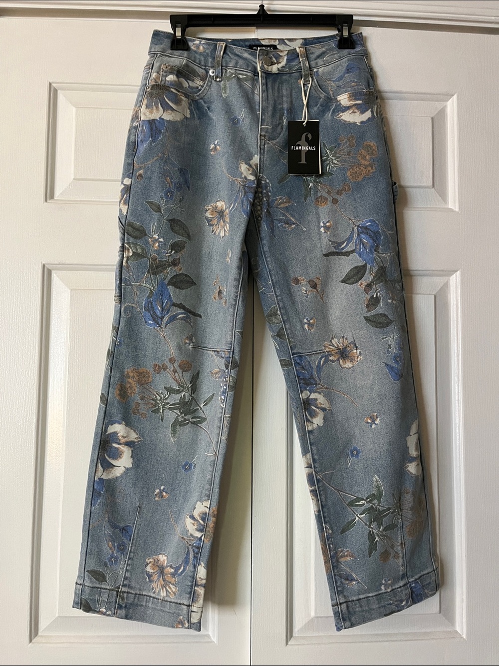 Flamingals Blue Floral Straight-Leg Women’s Jeans size XS